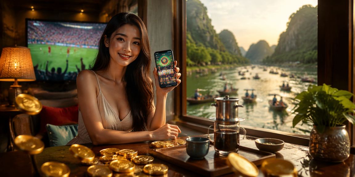 Người dùng đăng nhập cos2x trên điện thoại tại quán cà phê Ninh Bình